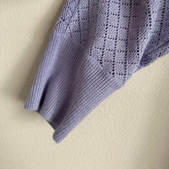 Moth Anthropologie Purple Boat Neck Sweater Size Medium Open Knit 3/4 Sleeve - Picture 3 of 6